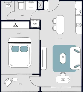 1 bedroom, 52,0 м²