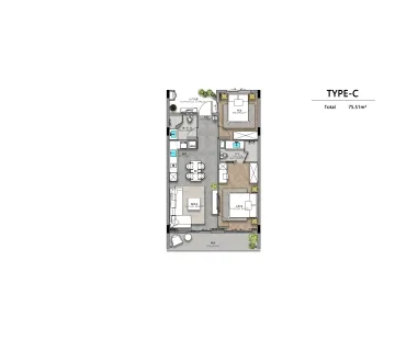 2 bedroom, 76,0 м²