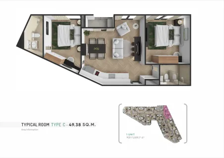 2 bedroom, 59,0 м²
